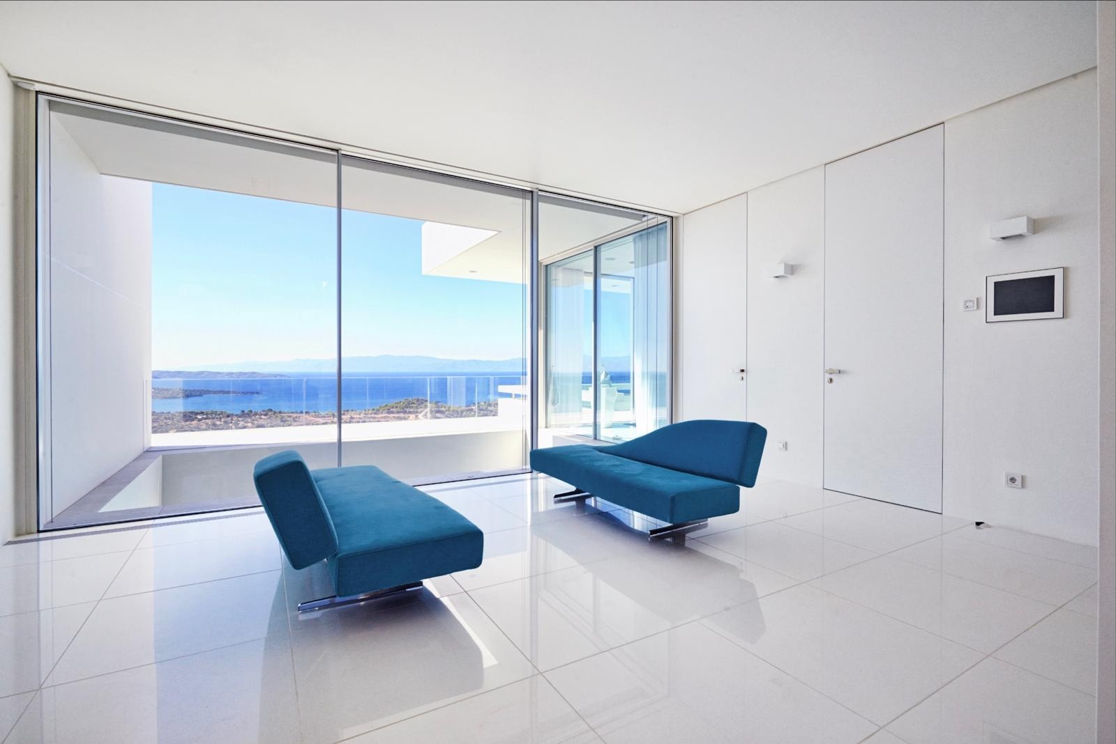 Floor-to-ceiling interior door with ocean view